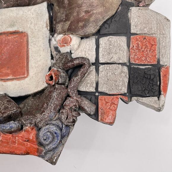 Unique Decorative Bowl Handmade Mixed Media Art Dish Tray Multicolor Orange Gray - Picture 10 of 16